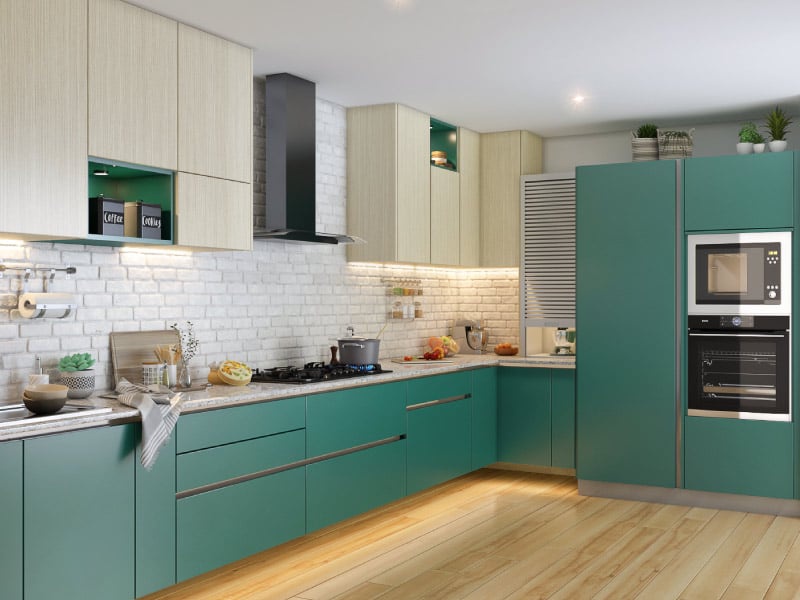 Green Meadow L-Shaped Modular Kitchen