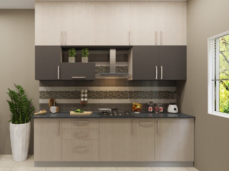 Sombre Night Straight Modular Kitchen