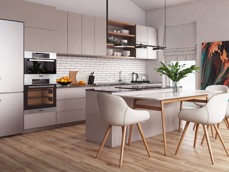 Bright Buttercream Island Modular Kitchen