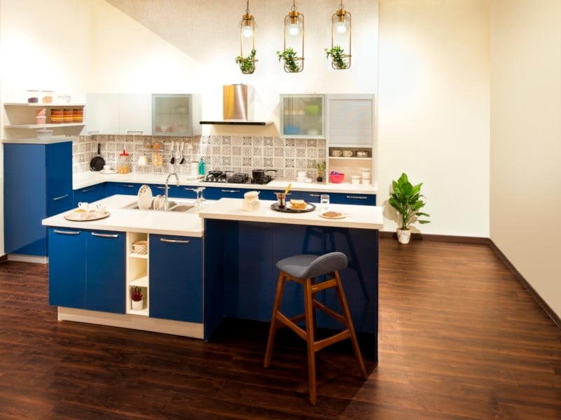 French Rendezvous L-Shaped Island Modular Kitchen