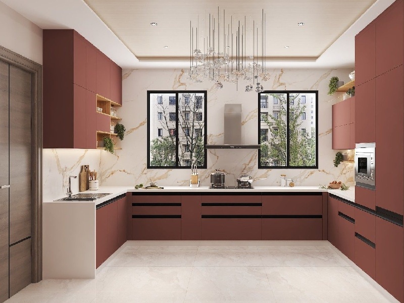 Modern U-Shaped Island Modular Kitchen