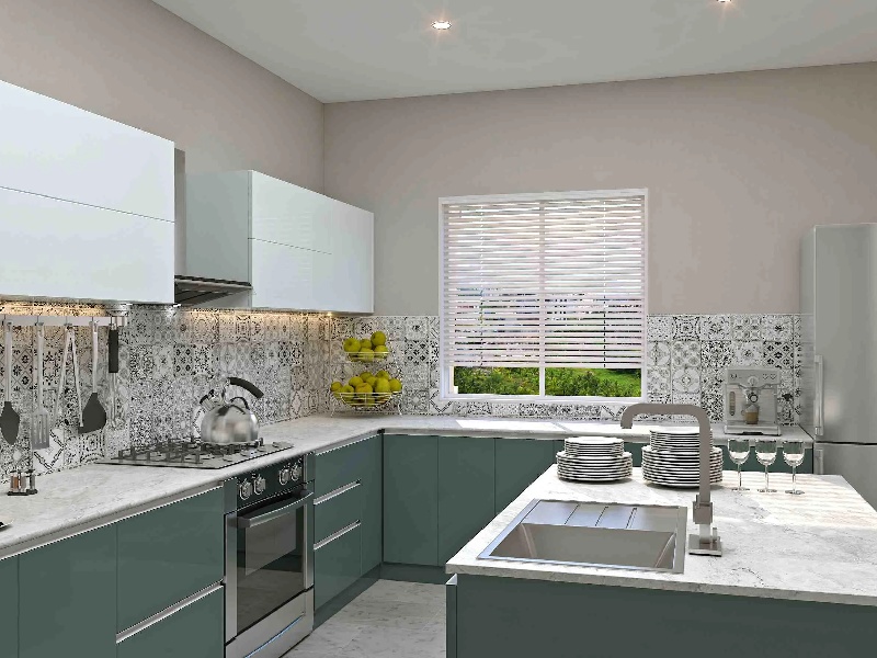 Modern U-Shaped Island Modular Kitchen