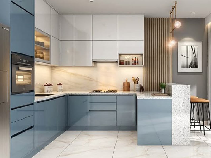 Modern U-Shaped Island Modular Kitchen