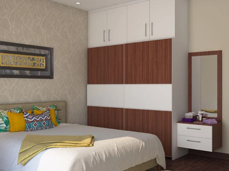 Wood and White Sliding Door Wardrobe