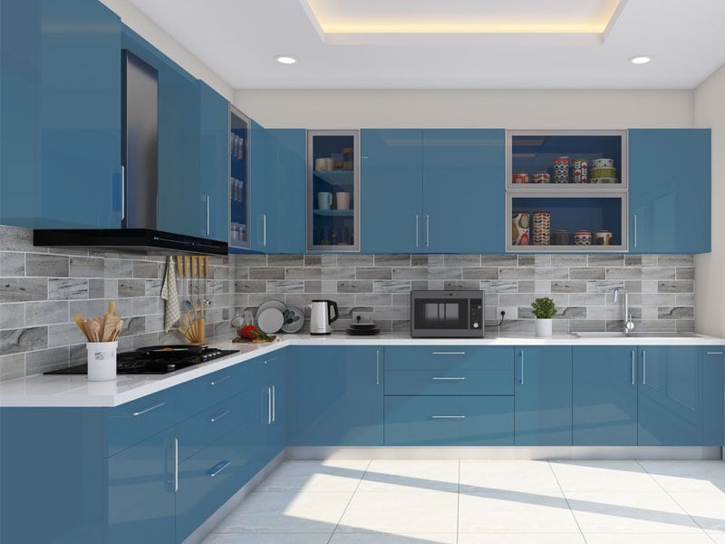 Trooper Blue L-Shaped Modular Kitchen