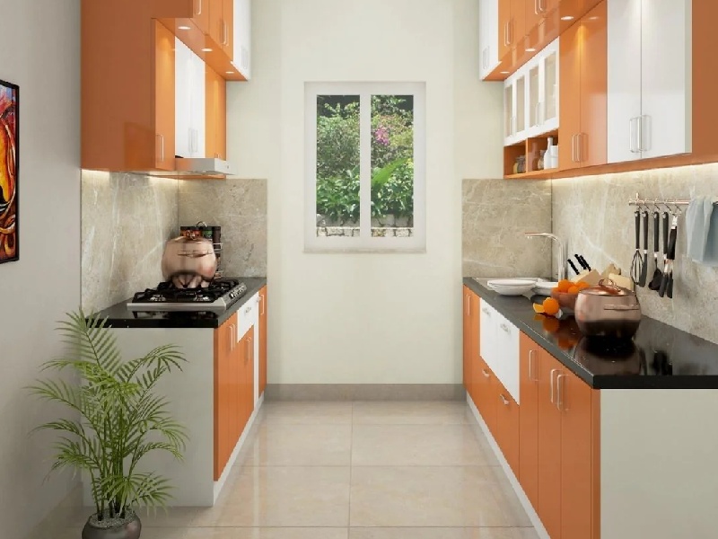 Orange Parallel Modular Kitchen